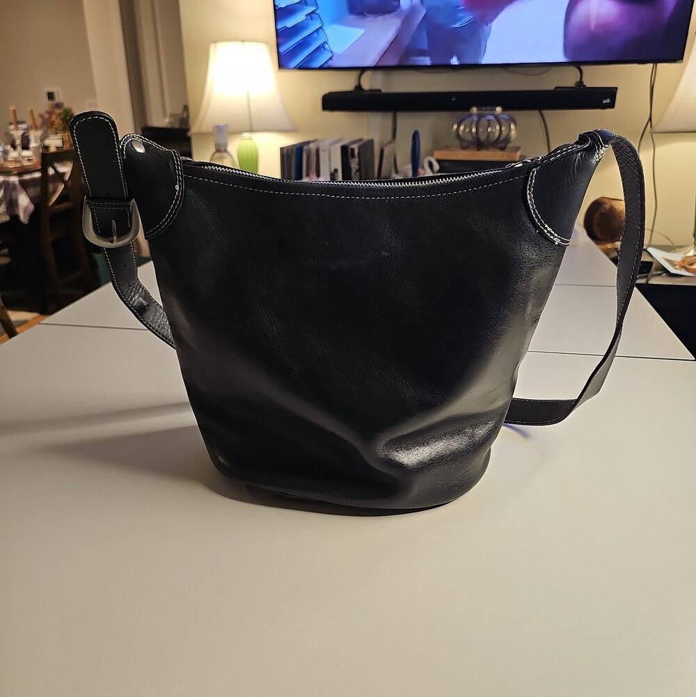 Vintage J Jill Black Genuine Leather Hobo Shoulder Bag Y2K Burgundy Lining